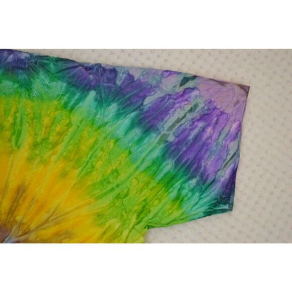 Tie Dye Unisex Large Purple Yellow Ice Dyed Spiral Short Sleeve T-Shirt - Picture 9 of 10